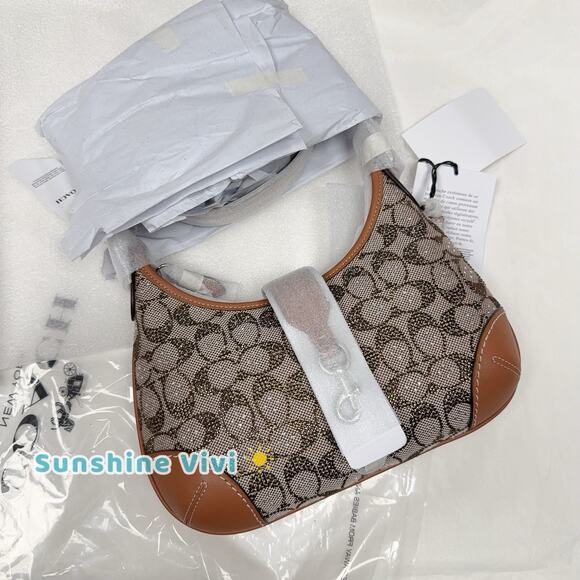 NWT Coach Hamptons Hobo Bag In Crystal Signature Jacquard CW654 Burnished Amber - Picture 1 of 16
